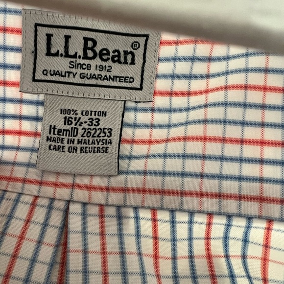 Men’s L.L.Bean Checked 100% Cotton Wrinkle Free Traditional Full Sleeve Shirt 33 - Picture 5 of 9